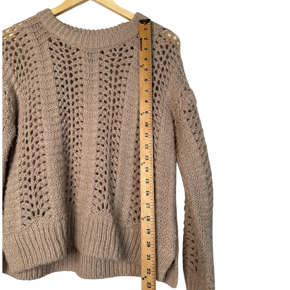 Madewell S Windemere Wool Alpaca $95 Open Knit Crochet Boxy Sweater Taupe Beige - Picture 5 of 7